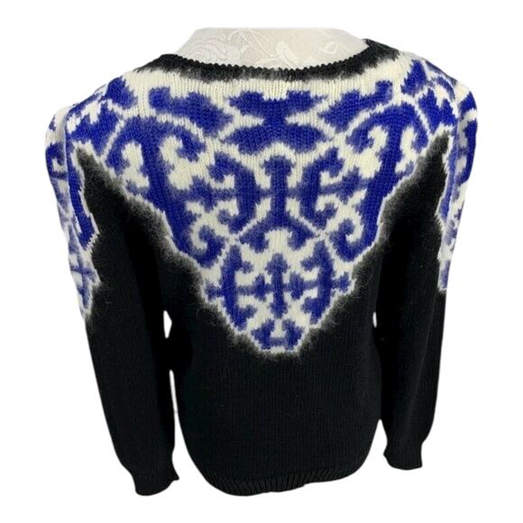 Jordan Marsh Sweater M Black Nordic Knit Rabbit Hair Angora Blend Vintage - Picture 6 of 8